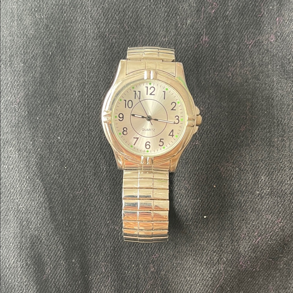 Vintage Silver Quartz Men's Watch stainless steel elastic bracelet